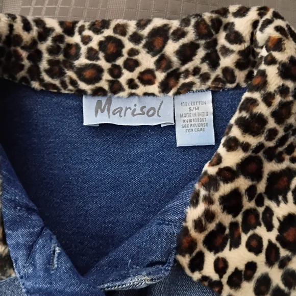 Marisol Y2K Two-Tone Demin Leopard Animal Print Jean Vest Small Boho Urban Chic - Picture 8 of 11